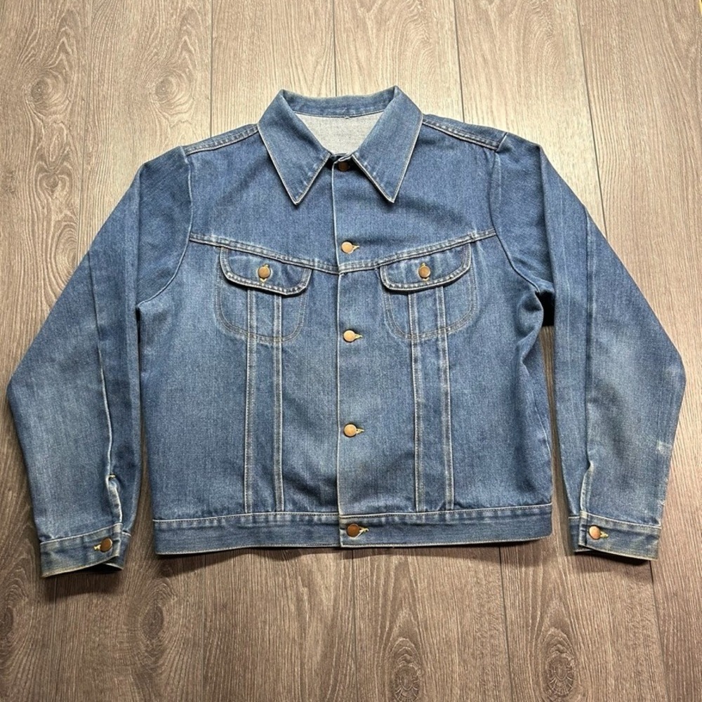 Vintage 70s Denim Trucker Jacket Mens Small Medium Wash Jean Jacket 1970s Denim